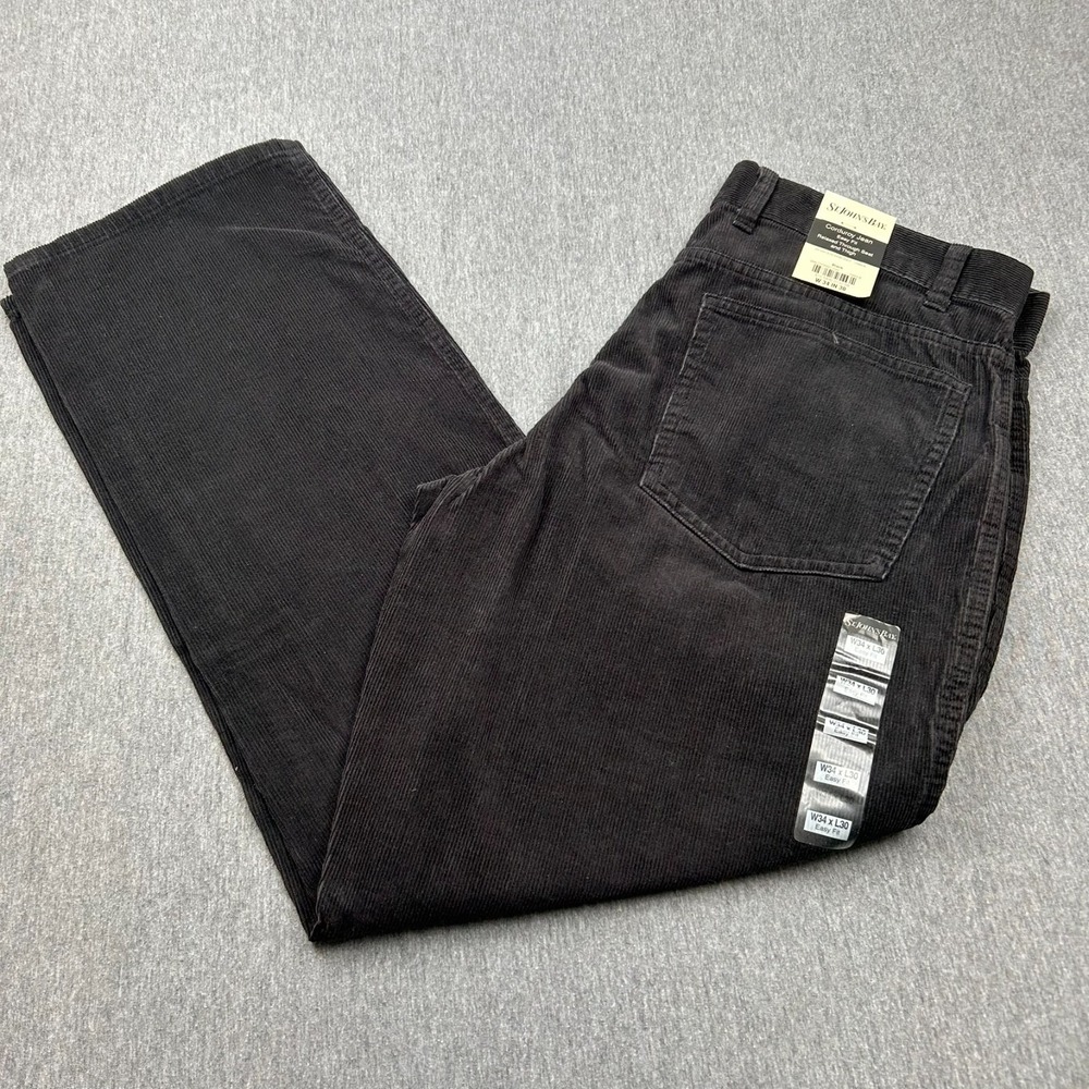 St. Johns Bay Corduory Jean Easy Fit Relaxed Mens 34x30 Black Pants NEW